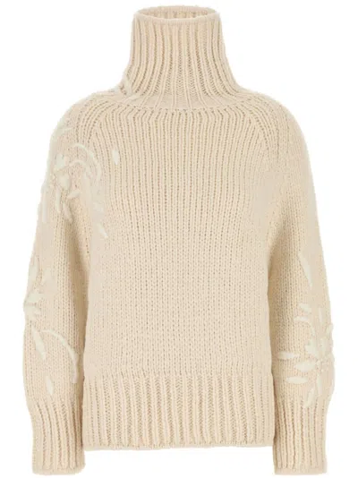 Ermanno Scervino Embroidered Alpaca-blend Jumper In Nude