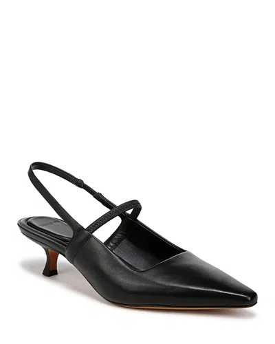 Vince Mesh Leather Kitten Slingback Pumps In Black Leather