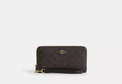 Coach Outlet Long Zip Around Wallet In Signature Canvas In Beige