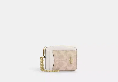 Coach Outlet Zip Card Case In Signature Canvas In Beige