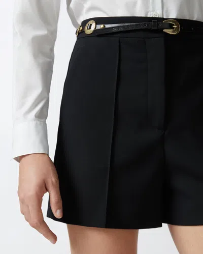 Shop Pinko Tailored Wool Twill Shorts With Pleat In Nero Limousine