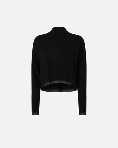 Pinko Cashmere-blend Turtleneck With Metallic Cuffs In Nero Limousine