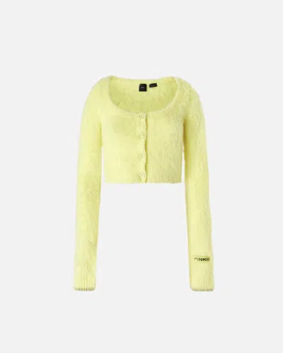 Pinko Short Soft Knit Cardigan In Spotlight Yellow