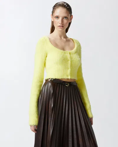 Pinko Short Soft Knit Cardigan In Spotlight Yellow