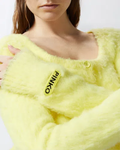 Pinko Short Soft Knit Cardigan In Spotlight Yellow