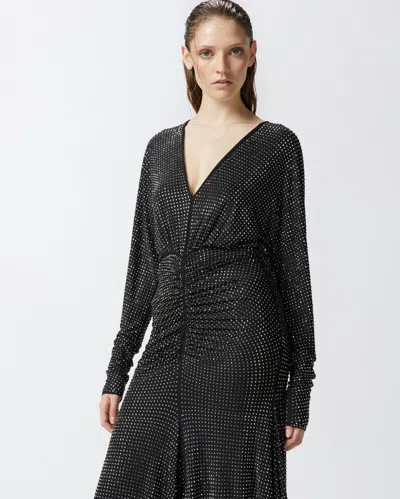 Pinko Full Rhinestone Jersey Midi Dress In Limo Black