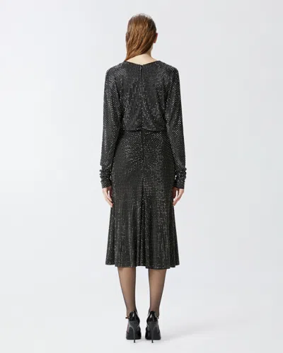 Pinko Full Rhinestone Jersey Midi Dress In Limo Black