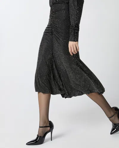 Pinko Full Rhinestone Jersey Midi Dress In Limo Black