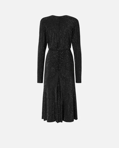 Pinko Full Rhinestone Jersey Midi Dress In Limo Black