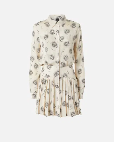 Pinko Mini Shirt Dress In Twill With Swirl Print In Cream/black