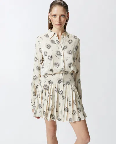 Pinko Mini Shirt Dress In Twill With Swirl Print In Cream/black