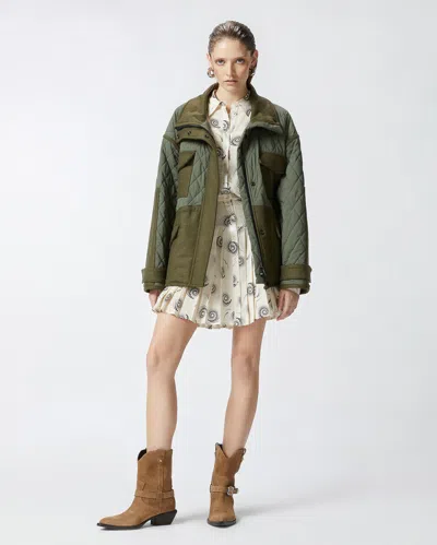 Pinko Mini Shirt Dress In Twill With Swirl Print In Cream/black