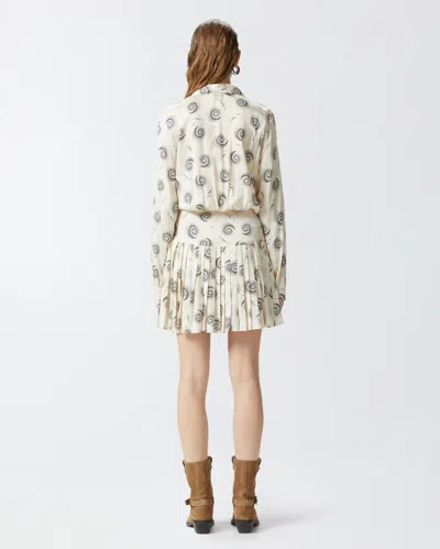 Pinko Mini Shirt Dress In Twill With Swirl Print In Cream/black