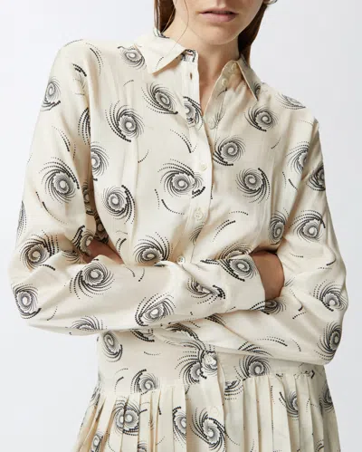 Pinko Mini Shirt Dress In Twill With Swirl Print In Cream/black
