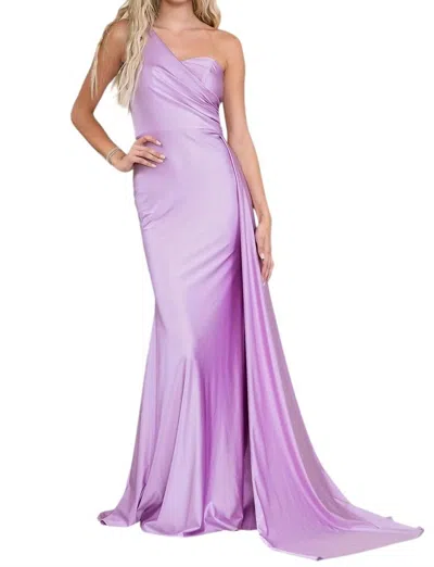 Amelia Couture Fitted One Shoulder Lycra Gown In Lilac In Blue