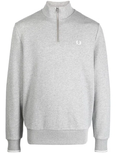 Shop Fred Perry Half Zip Sweatshirt In Grey