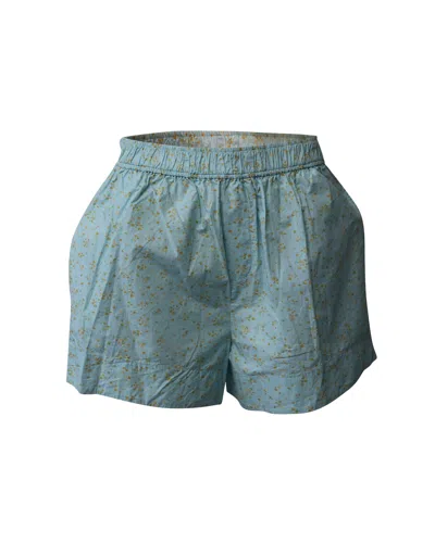 Ganni Floral Printed Shorts In Blue Cotton In Blue