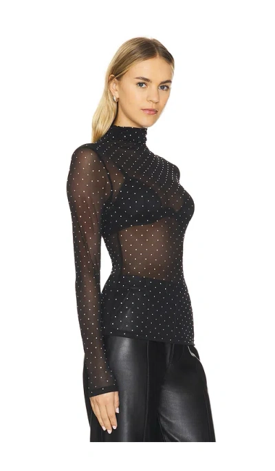 Misha Sandra Mesh Top In Black & Diamante