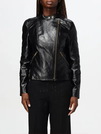 Twinset Zipped Faux Leather Biker Jacket In Schwarz