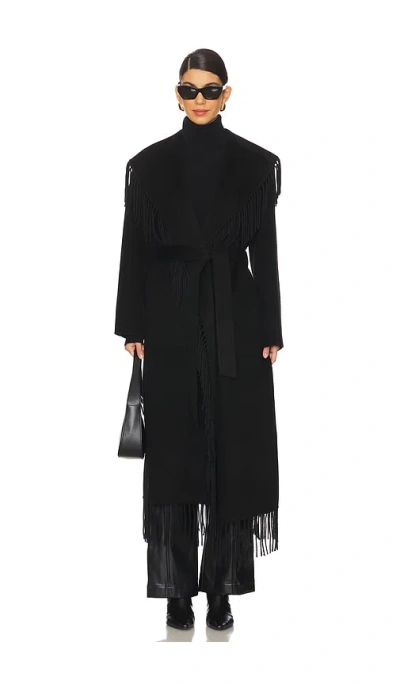 Simkhai Carrie Fringe Robe Coat In 黑色