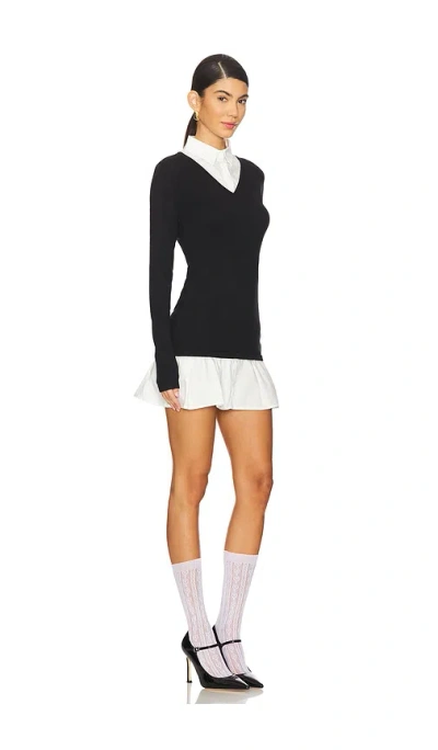Lioness Femme Poplin Contrast Long Sleeve Minidress In 黑色