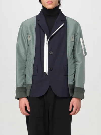 Sacai Suiting-style Panelled Jacket In Blau