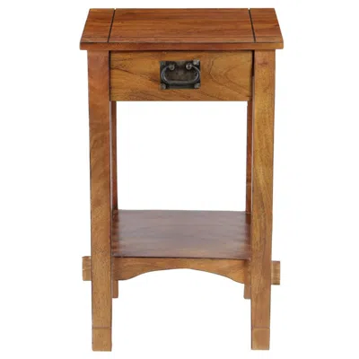 Furnizzeme Spacious Mango Wood Telephone Stand With Slatted Side Panels, Brown