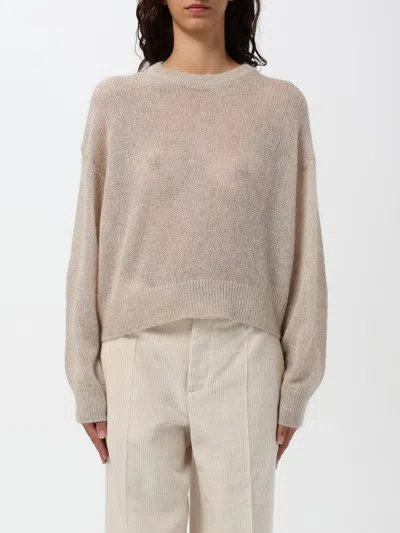 Brunello Cucinelli Grey Linen And Silk Crewneck Sweater In Weiss