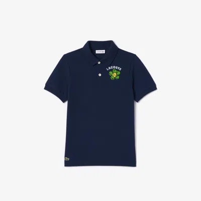 Lacoste Kids' Vintage Flower Print Mini Piqué Polo - 5 Years In Blue