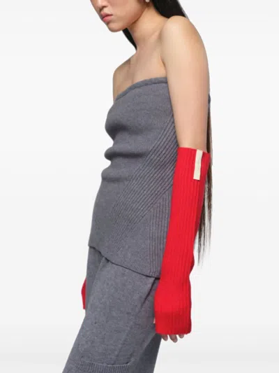 Apparis Ribbed-knit Fingerless Gloves In Red