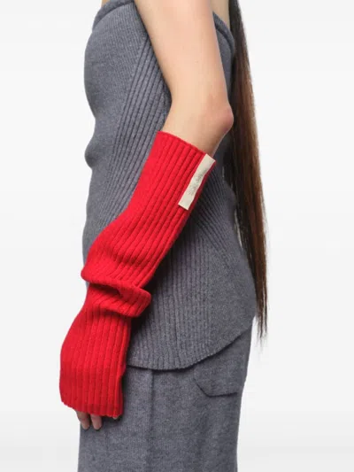 Apparis Ribbed-knit Fingerless Gloves In Red