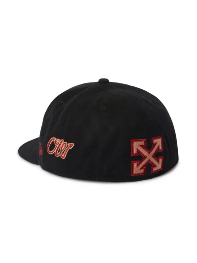 Off-white X Ac Milan X New Era Embroidered Cap In Black