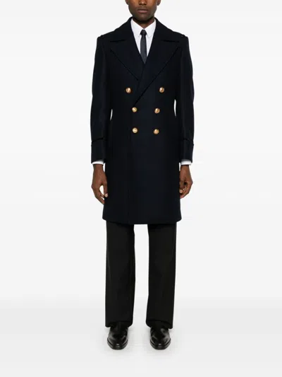 Tom Ford Double Breasted Wool Felt Martingale Coat In Blue