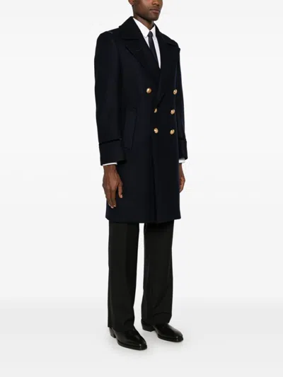 Tom Ford Double Breasted Wool Felt Martingale Coat In Blue