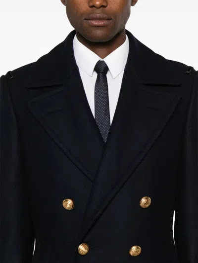 Tom Ford Double Breasted Wool Felt Martingale Coat In Blue