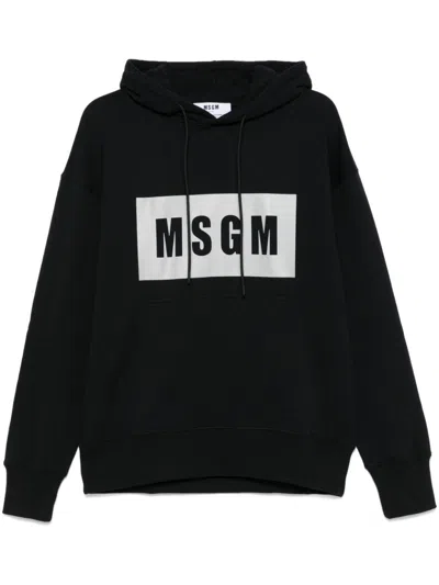 Msgm Logo Hooded Sweatshirt And Pocket In Black