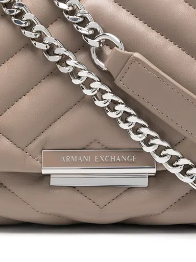 Armani Exchange Logo-plaque Quilted Shoulder Bag In Brown