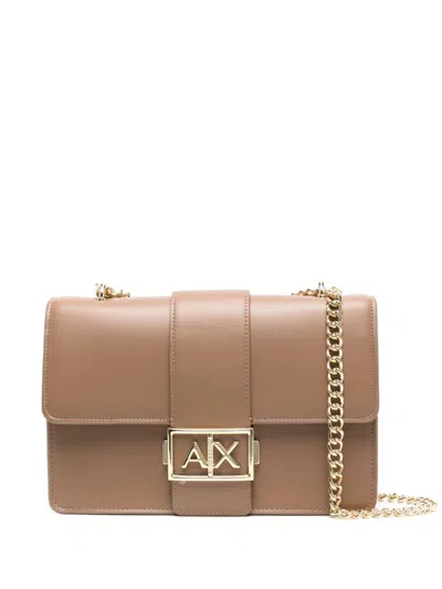 Shop Armani Exchange Logo-plaque Shoulder Bag In Brown