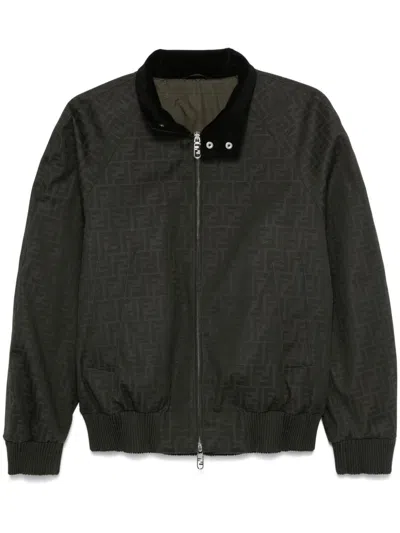 Fendi Ff-jacquard Bomber Jacket In Black