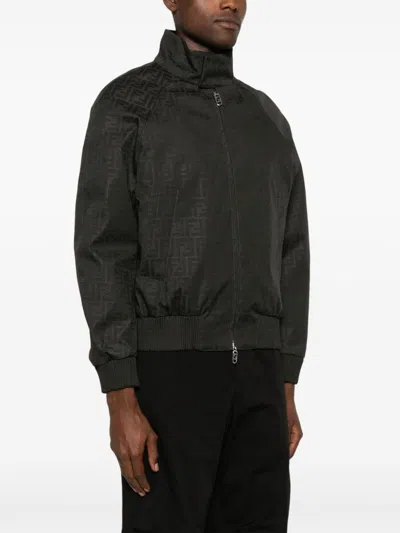 Fendi Ff-jacquard Bomber Jacket In Black