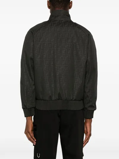 Fendi Ff-jacquard Bomber Jacket In Black