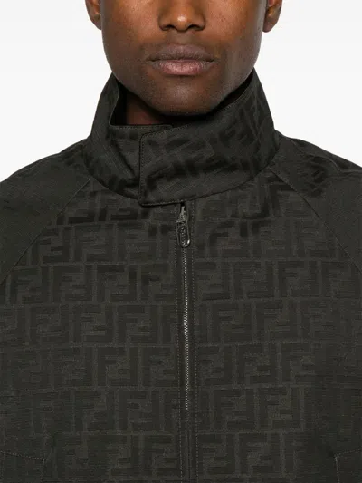 Fendi Ff-jacquard Bomber Jacket In Black