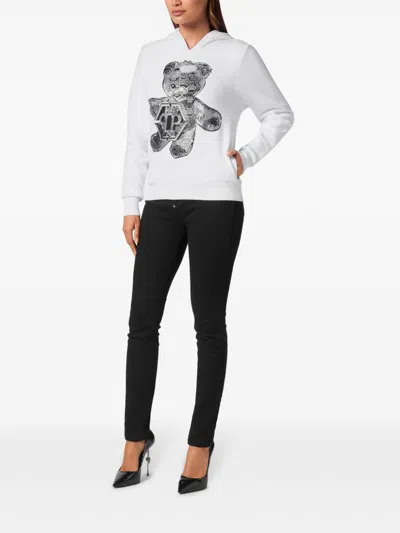 Philipp Plein Rhinestone-embellished Teddy Bear-motif Hoodie In White
