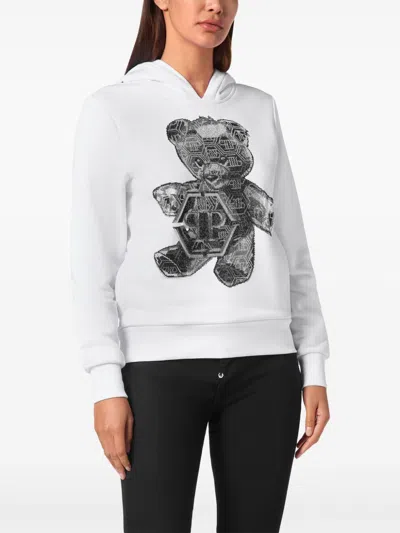 Philipp Plein Rhinestone-embellished Teddy Bear-motif Hoodie In White