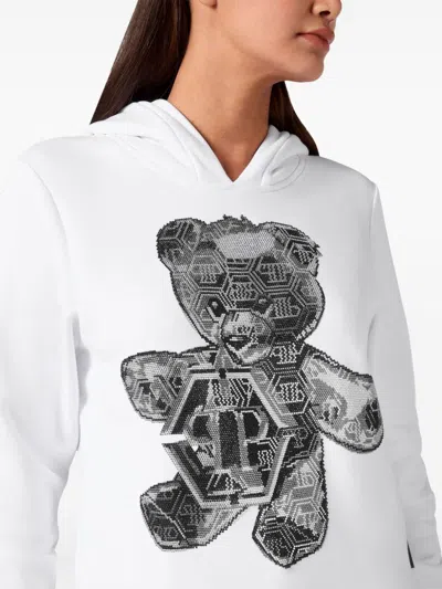 Philipp Plein Rhinestone-embellished Teddy Bear-motif Hoodie In White