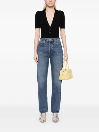 Agolde Wide-leg Faded Wash Denim Trousers With Five Pockets In Blue