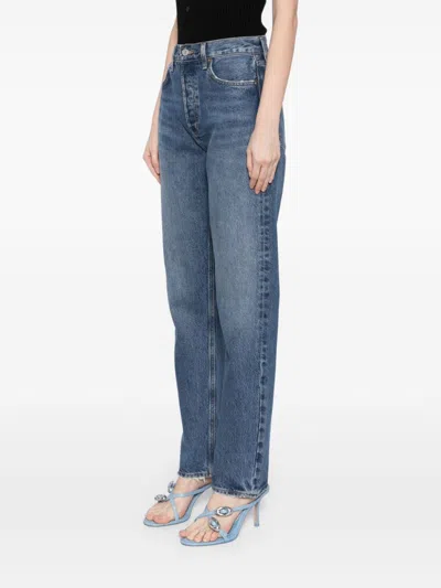 Agolde Wide-leg Faded Wash Denim Trousers With Five Pockets In Blue