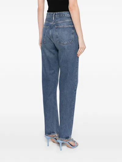 Agolde Wide-leg Faded Wash Denim Trousers With Five Pockets In Blue