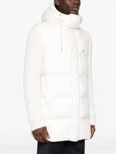 Herno Knitted-sleeves Coat In White