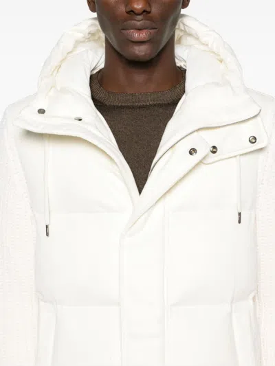 Herno Knitted-sleeves Coat In White